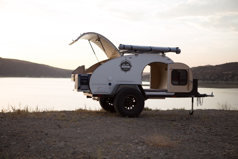 Lakeside in a teardrop camper trailer