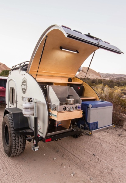 Full back view of camper trailer